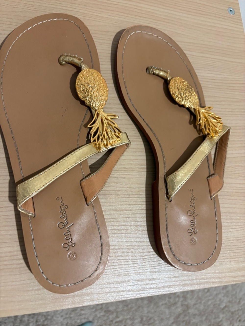 Gold Pineapple Thong Sandals -